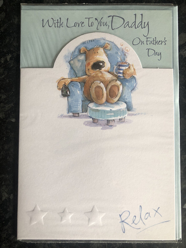 Happy Fathers Day Card Daddy Relaxing Teddy Tea Chair Stool