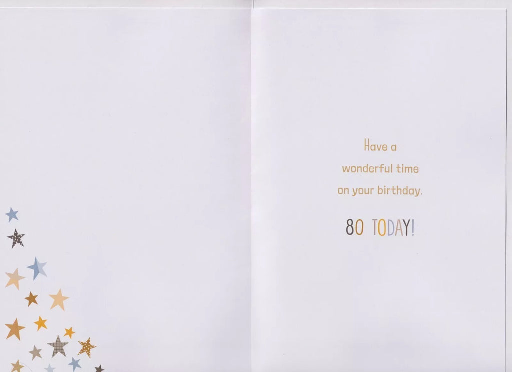 80th Birthday Card for Uncle  Star Design with Verse  15x23cm Insert