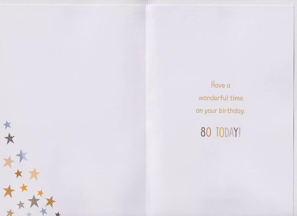 80th Birthday Card for Uncle  Star Design with Verse  15x23cm Insert