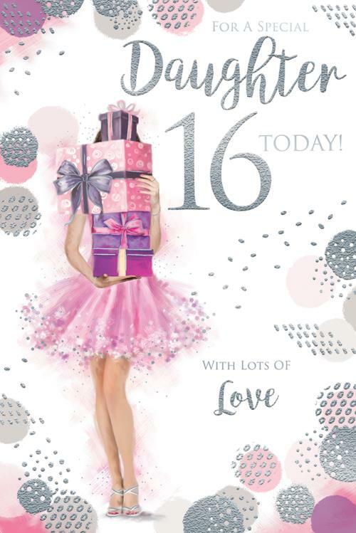 Daughter 16th Birthday Card - Modern Sixteen Bday Card with Foil Finish