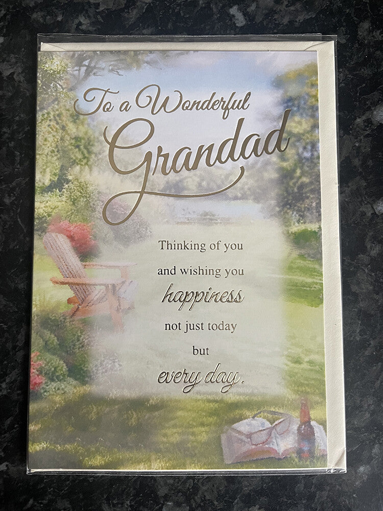Grandad Happy Birthday Card Chair Red Wine Book Glasses Lovely Verse