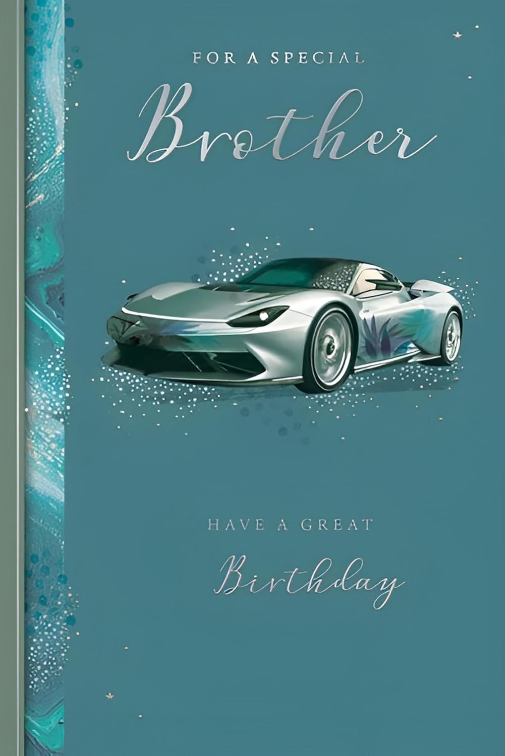Brother Birthday Card  Silver Sports Car & Teal Design Quality Finish  15x23cm