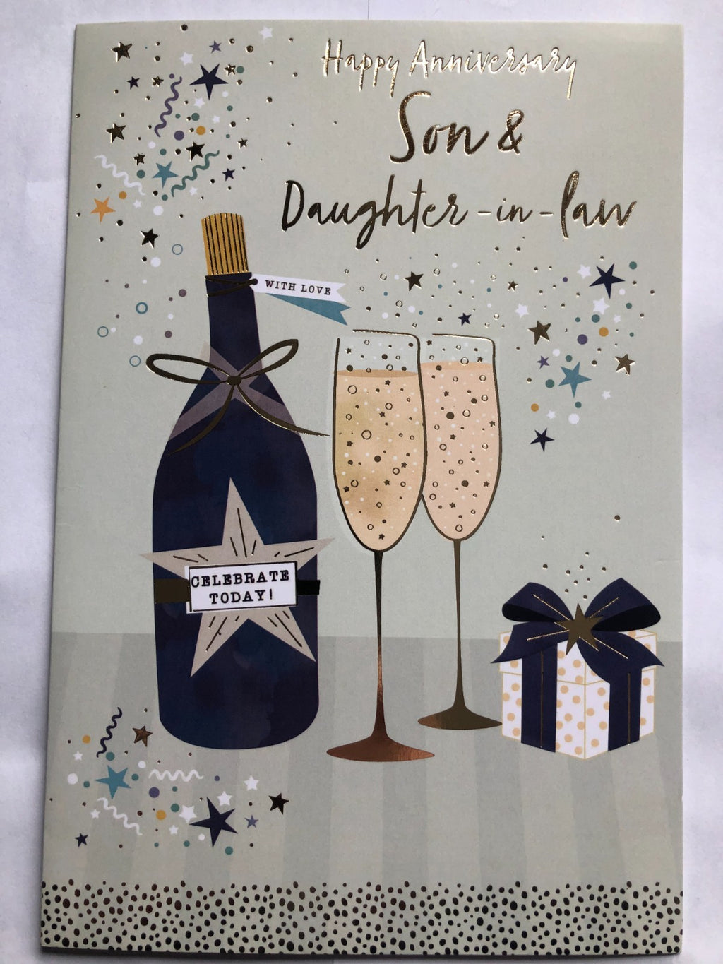 Anniversary Card Son & Daughter-in-Law 15cm x 23cm Champagne Design Verse