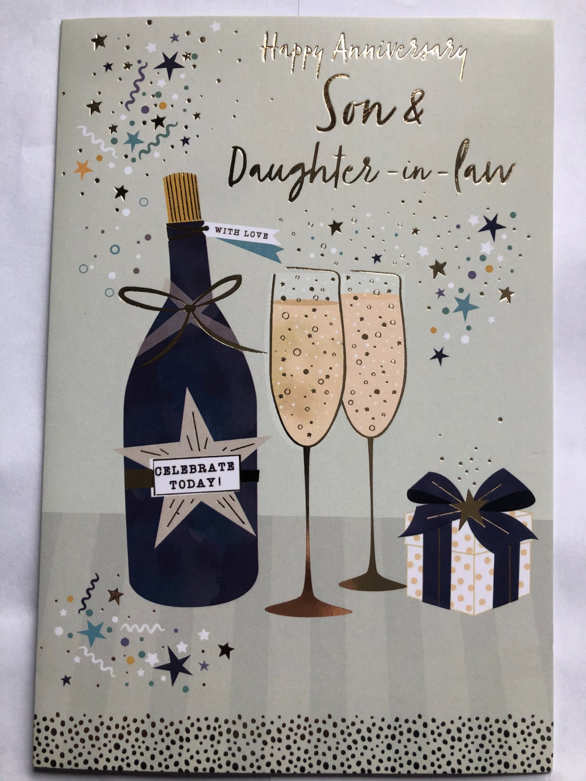 Anniversary Card Son & Daughter-in-Law 15cm x 23cm Champagne Design Verse