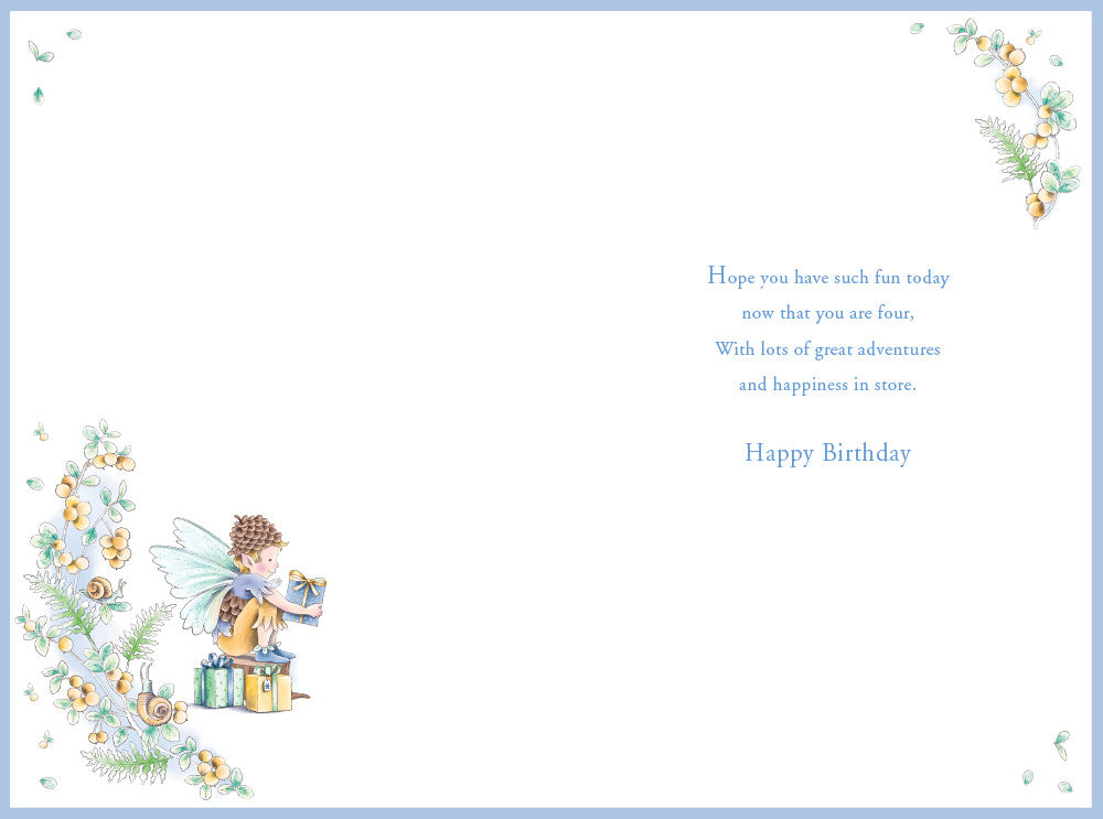 Grandson 4th Birthday Card Age 4 Berry Pixie 9" x 6" Lovely Verse