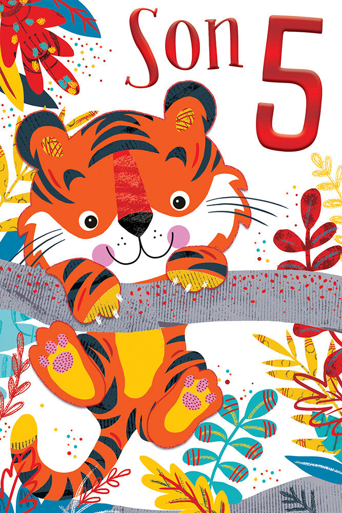 Son 5th Birthday Card Age 5 Today Cute Tiger Happy Lovely Verse