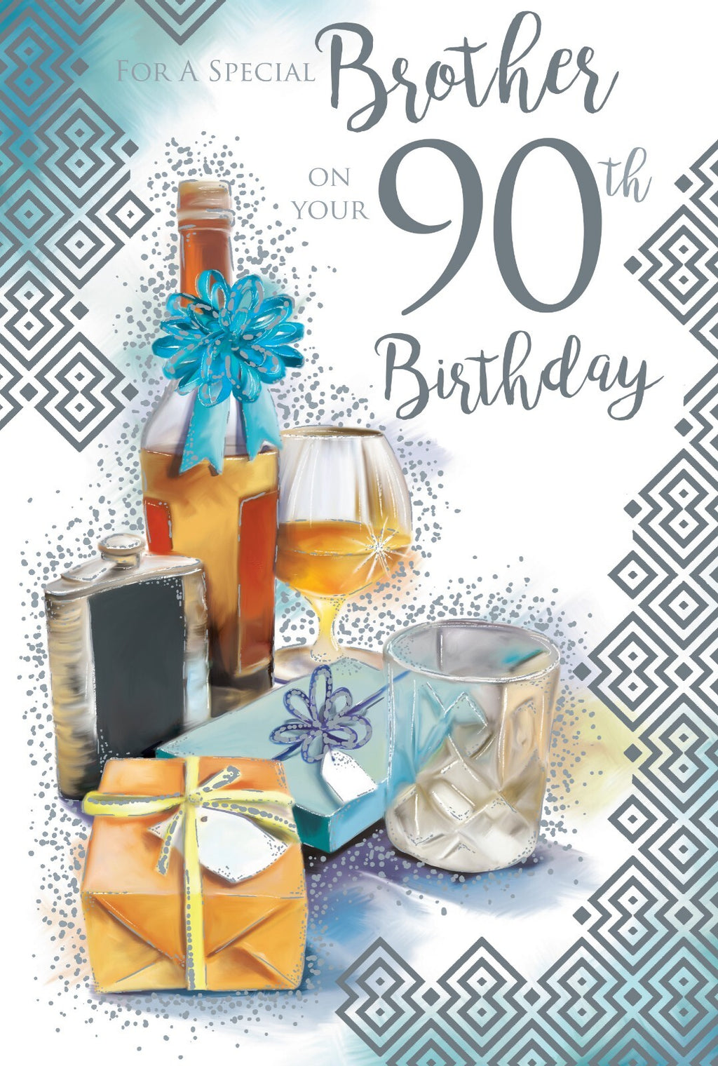Brother 90th Birthday Card - Bottle & Glasses - Special 90 Today Wishes