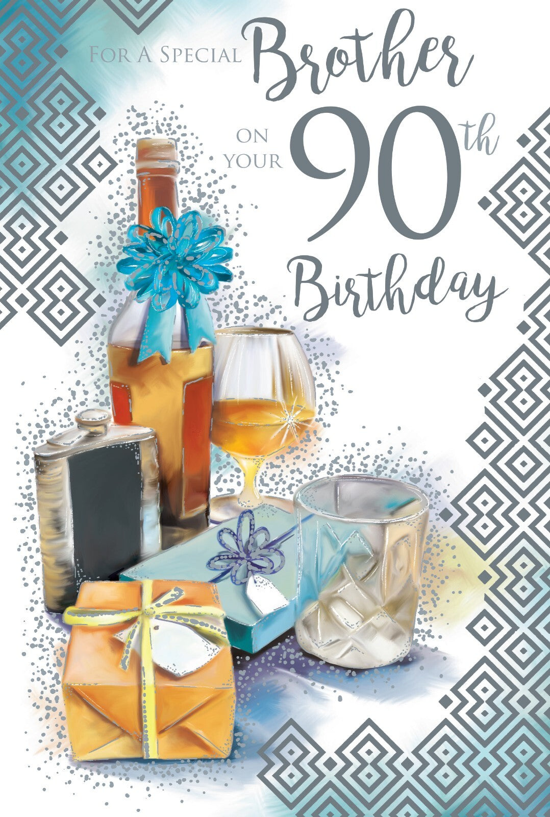 Brother 90th Birthday Card - Bottle & Glasses - Special 90 Today Wishes