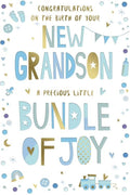 New Grandson Greeting Card  Blue Baby Icons & Verse  15x23cm with Insert