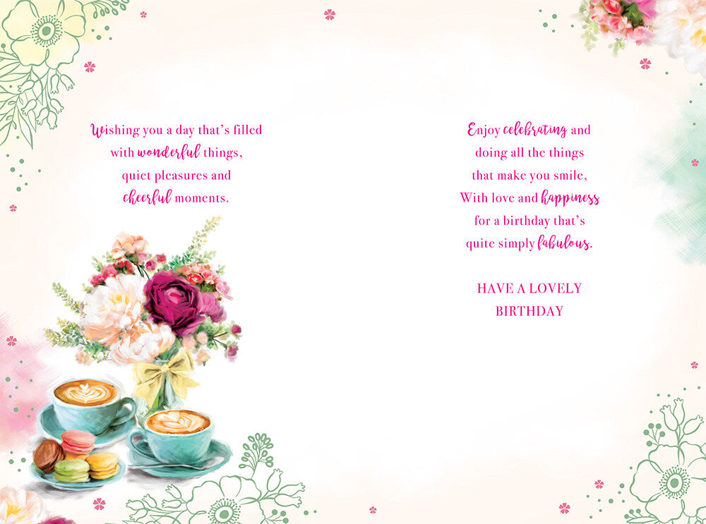 Friend Happy Birthday Card Coffee & Macroons 9" x 6"