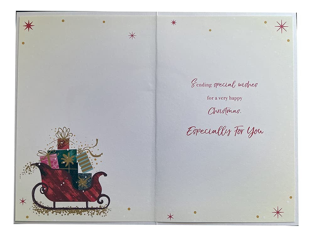 Daughter & Son In Law Christmas Card Sleigh Full Of Gifts Design Lovely Verse