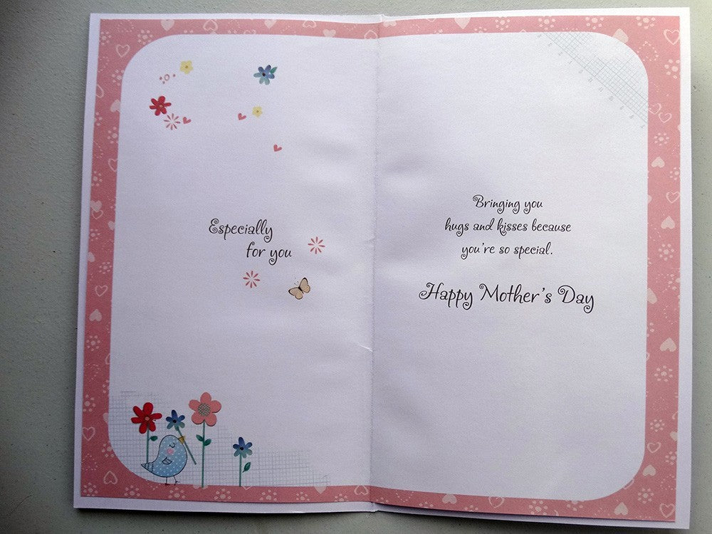 Mummy 3D Word Bunny Bird & Glitter Flowers Design Lovely Verse Mother's Day Card
