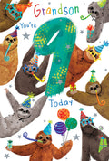 Grandson 9th Birthday Card - Party Sloths Design - Fun 9th Birthday Greeting