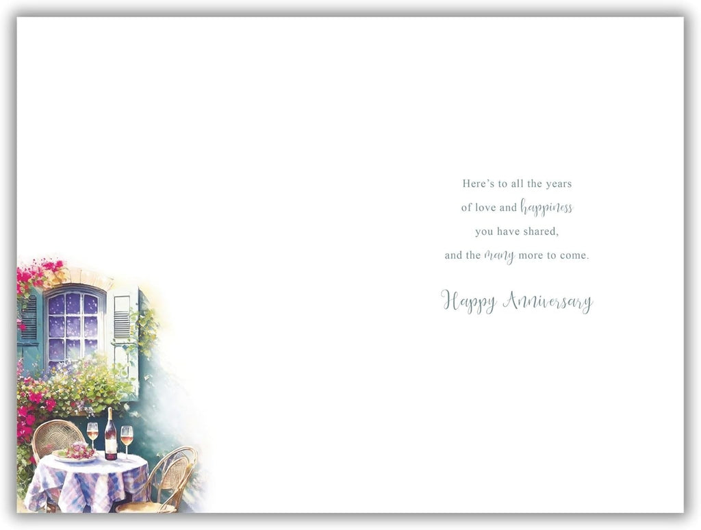 Your Anniversary Card Romantic Outdoor Caf Wine Table Floral Window Design Free