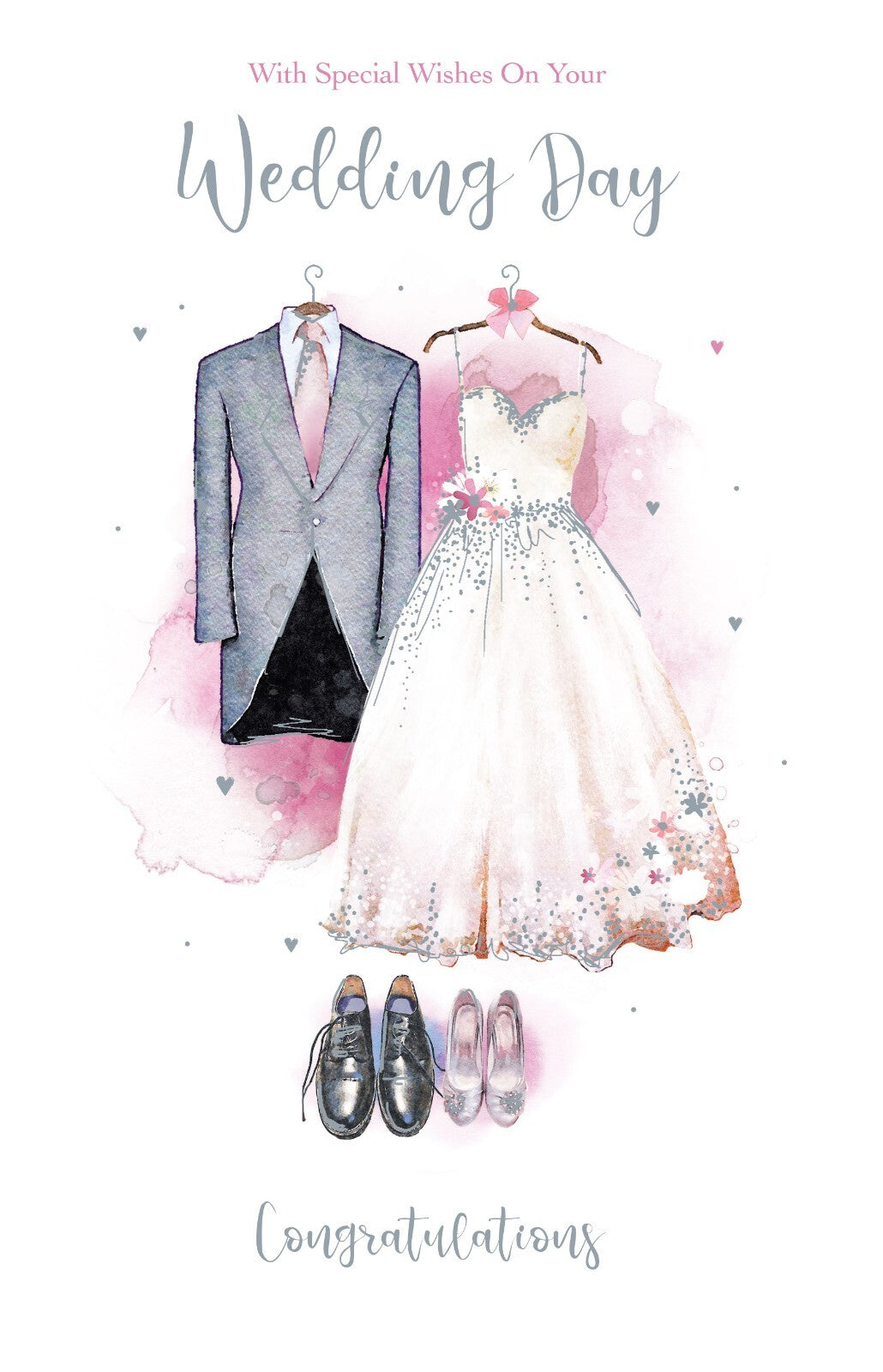 Wedding Day Card Dress Suit Shoes Foil Finish Lovely Verse