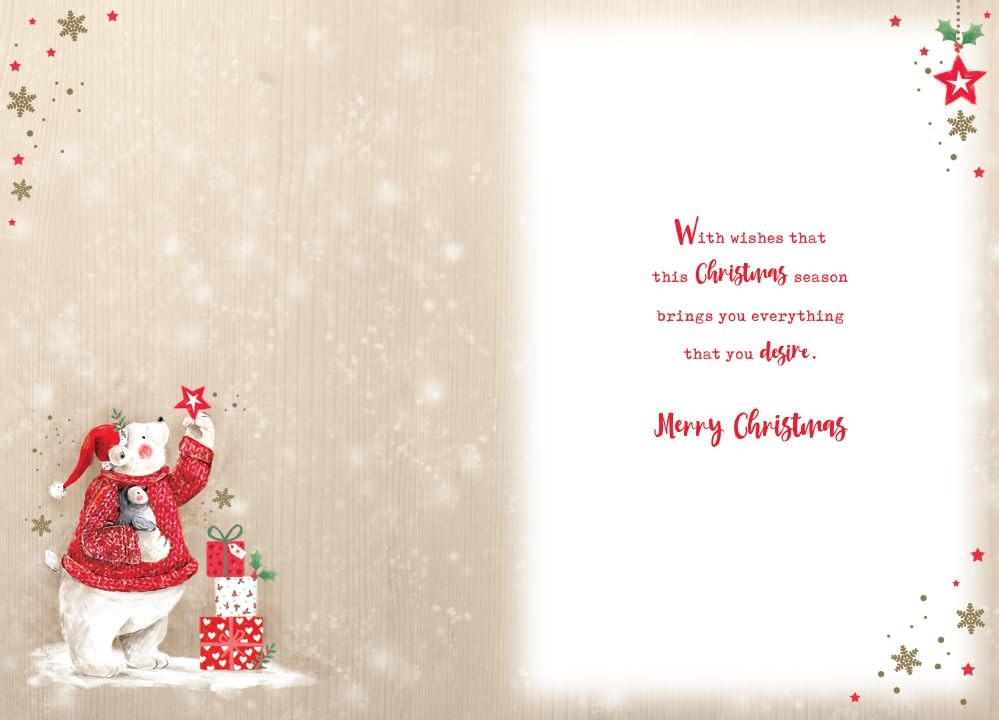 Grandson Christmas Card Modern Cute Polar Bear Gifts 7.5" x 5" Lovely Verse