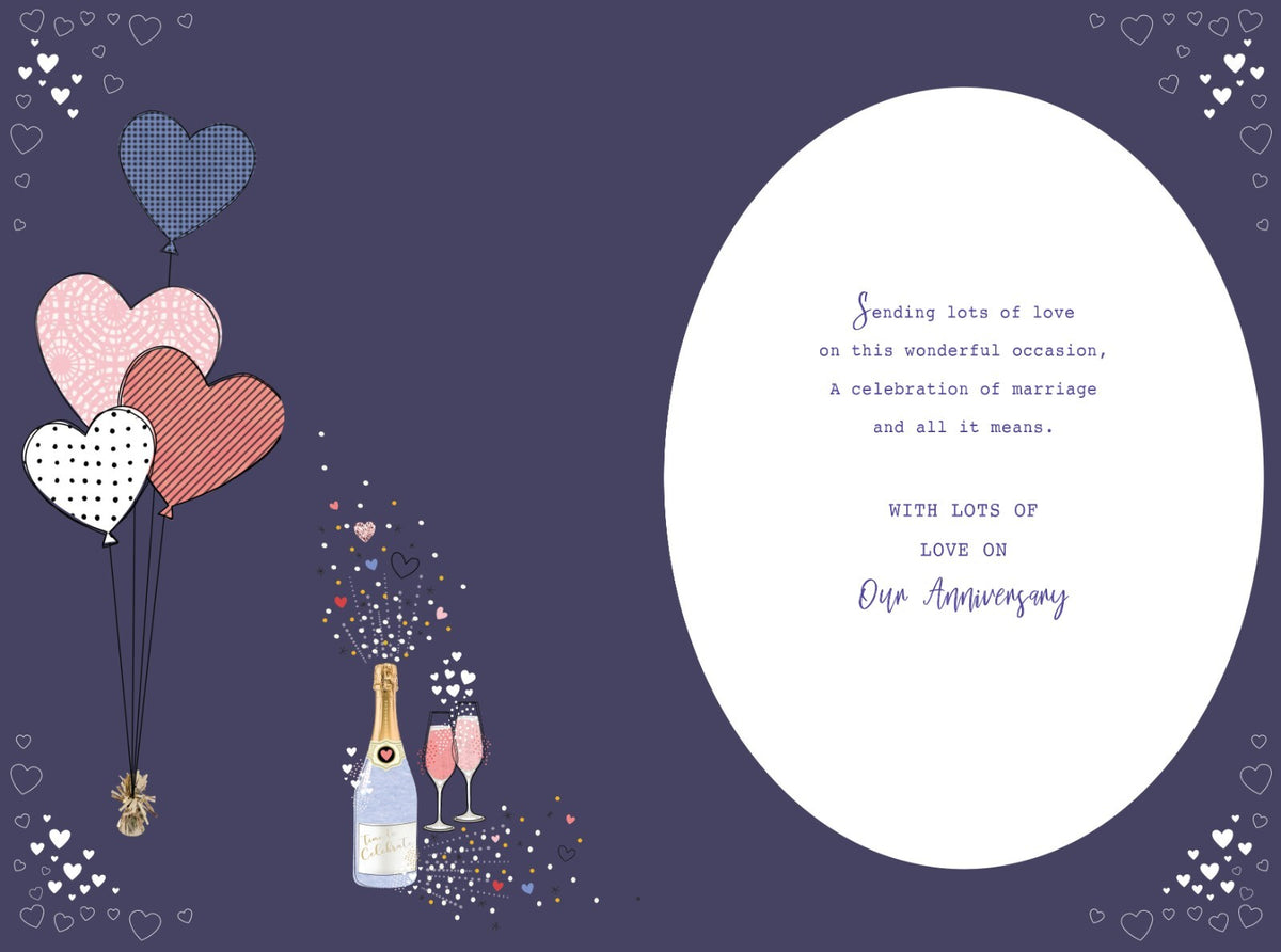 Wonderful Husband Coral Anniversary Card - 35th Wedding - Balloons Champagne