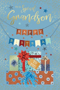 Birthday Card for Grandson  Gift Stack & Bunting  15x23cm  Colour Insert