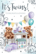 Birth Twins Baby Card Congratulations Presents Bears & Bunting New