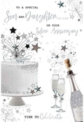Silver Anniversary Card  Son & Daughter-in-Law  Cake & Champagne 25th 15x23cm