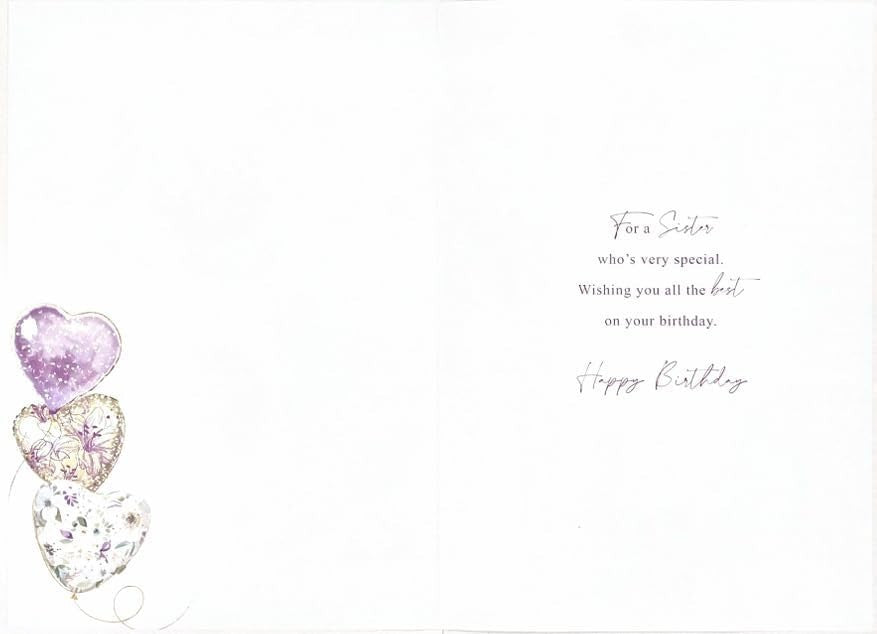 Birthday Card for Sister  Heart Balloons & Verse  15x23cm  Colour Insert