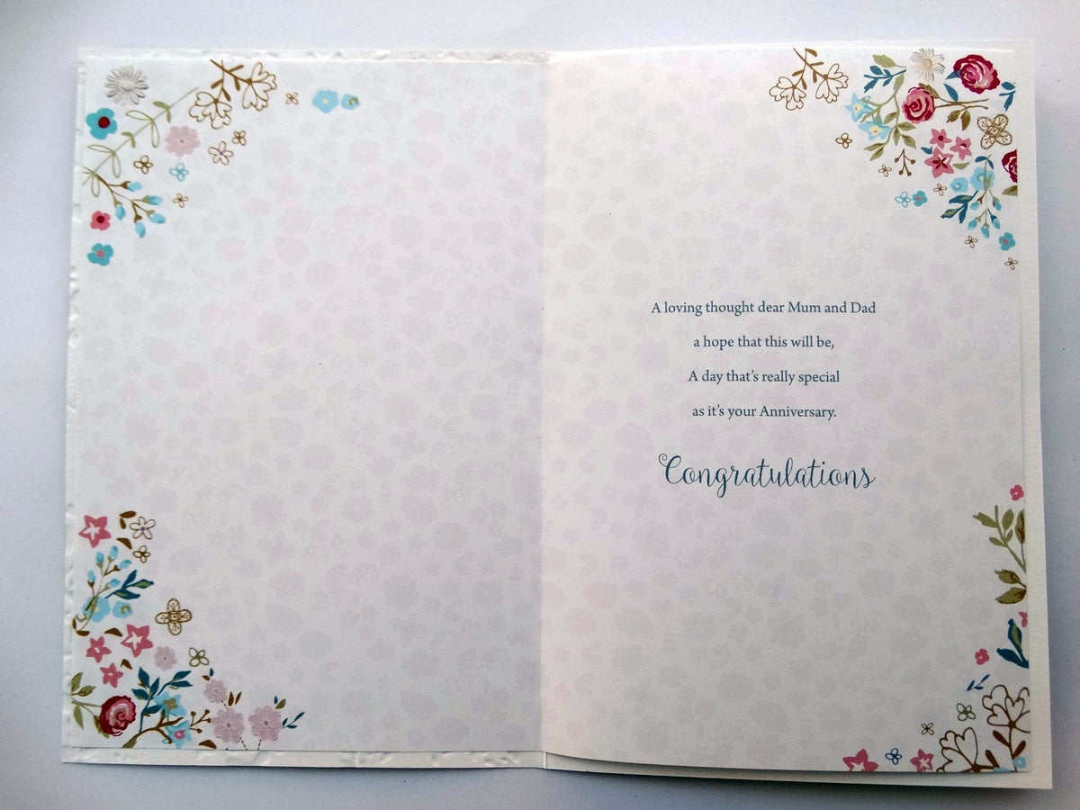 Mum Dad Anniversary Card On Your Anniversary Flowers & Word Design