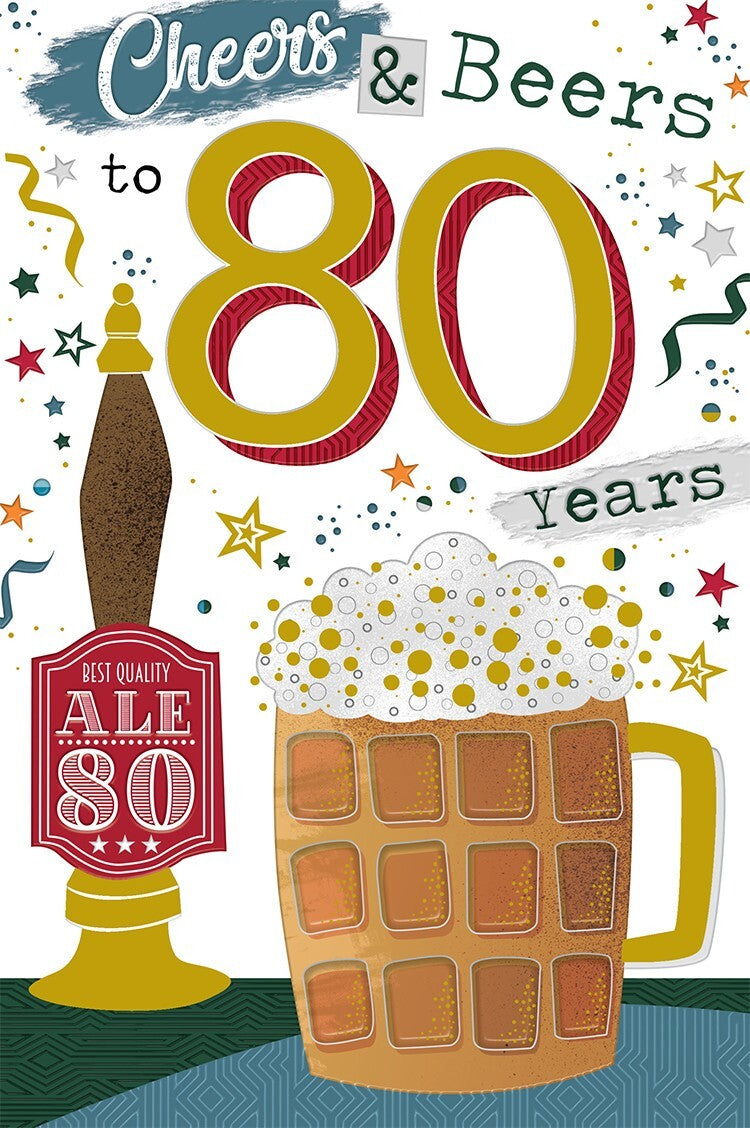 80th Happy Birthday Card Cheers & Beers to 80 Years Beer Design