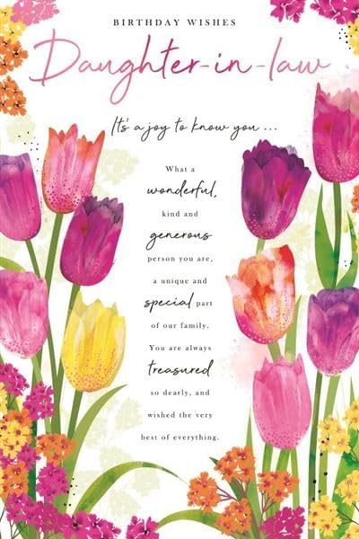 Daughter-in-law Birthday Card  Tulip Floral Design & Verse  15x23cm