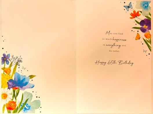 65th Birthday Card  Colourful Floral & Butterfly Design  15x23cm