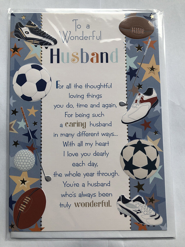 Husband Happy Birthday Card Football Rugby Golf Sport