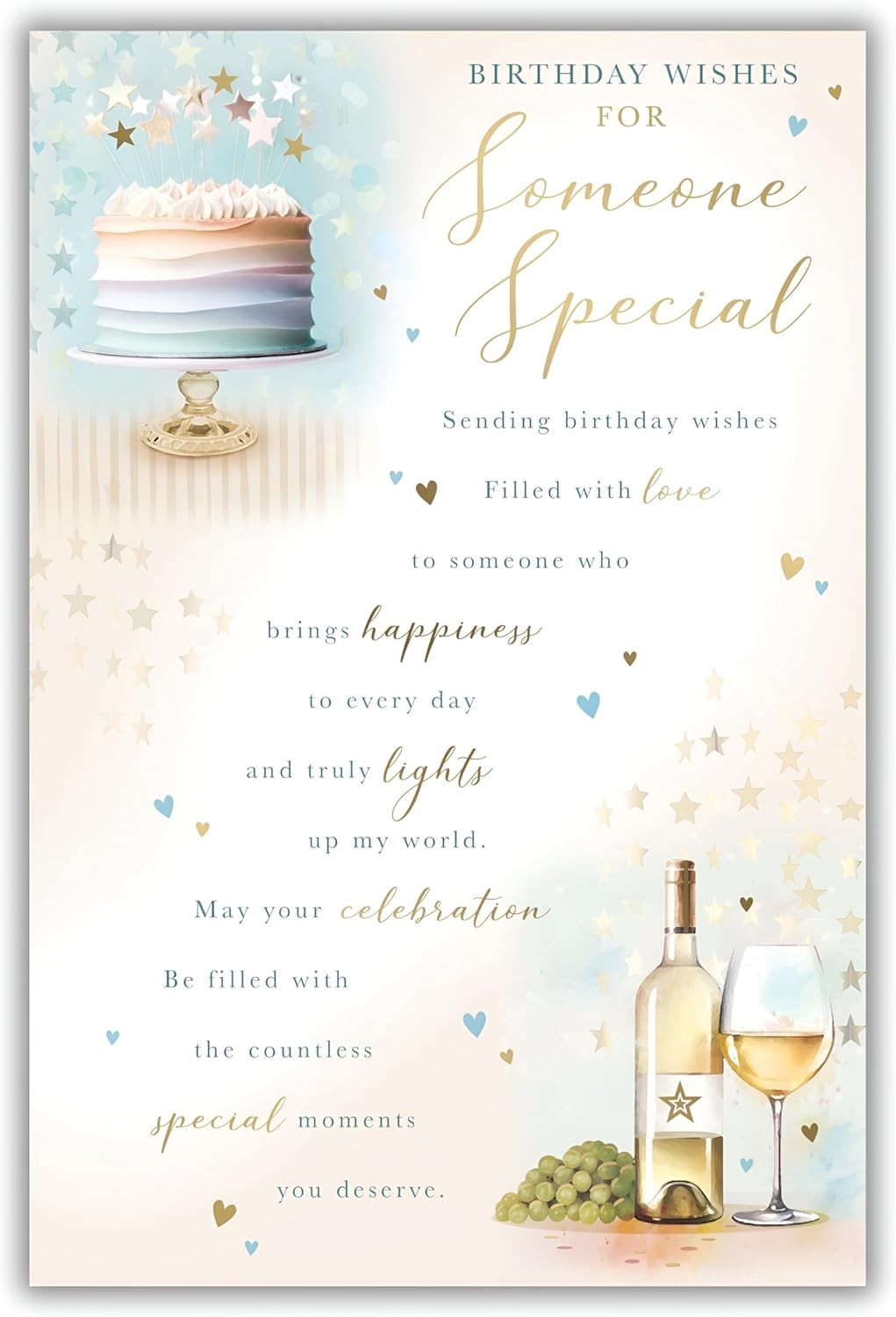 Someone Special Birthday Card Pastel Cake & Wine Design Quality Finish 15 x 23cm