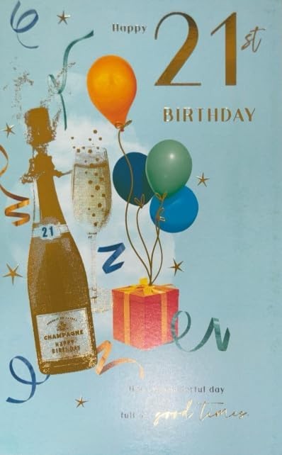 21st Birthday Card  Champagne Bottle & Balloons  15x23cm Insert