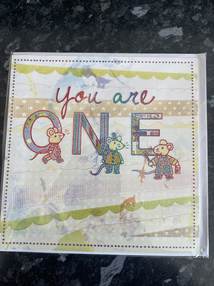 Age 1 Male Birthday Card 1st You Are One Three Mice Painting