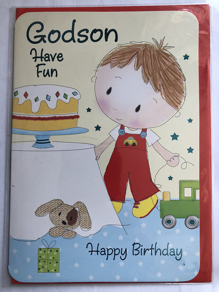 Godson Happy Birthday Card Cute Boy Trailer Teddy Gifts