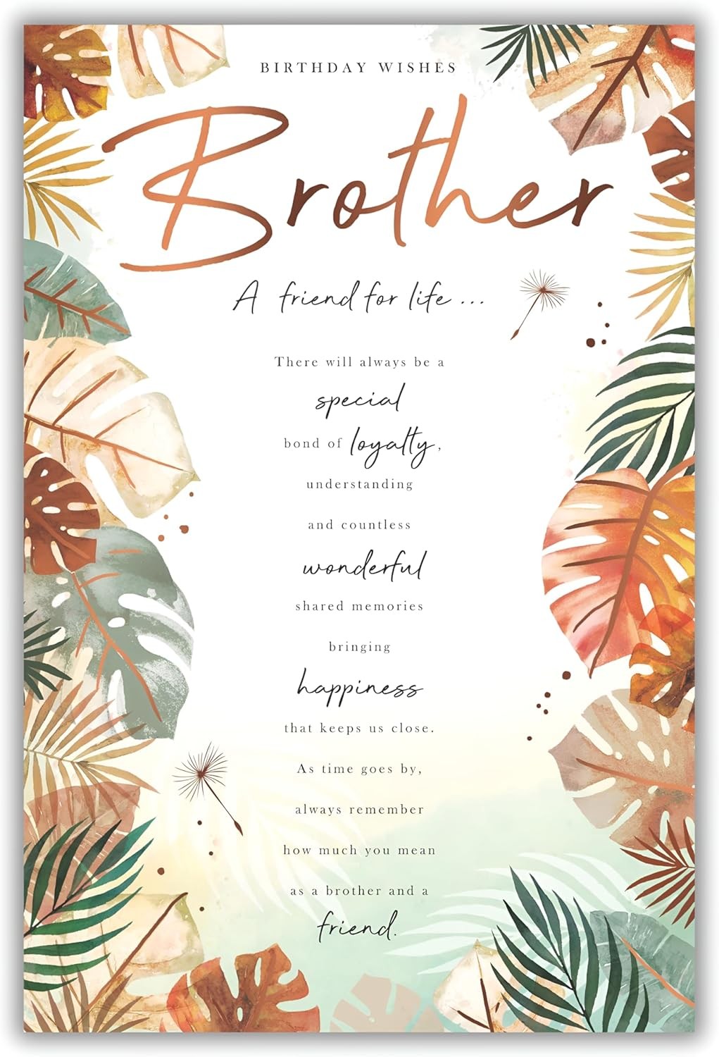 Brother Birthday Card  Tropical Leaf Design & Sentimental Verse  15x23cm
