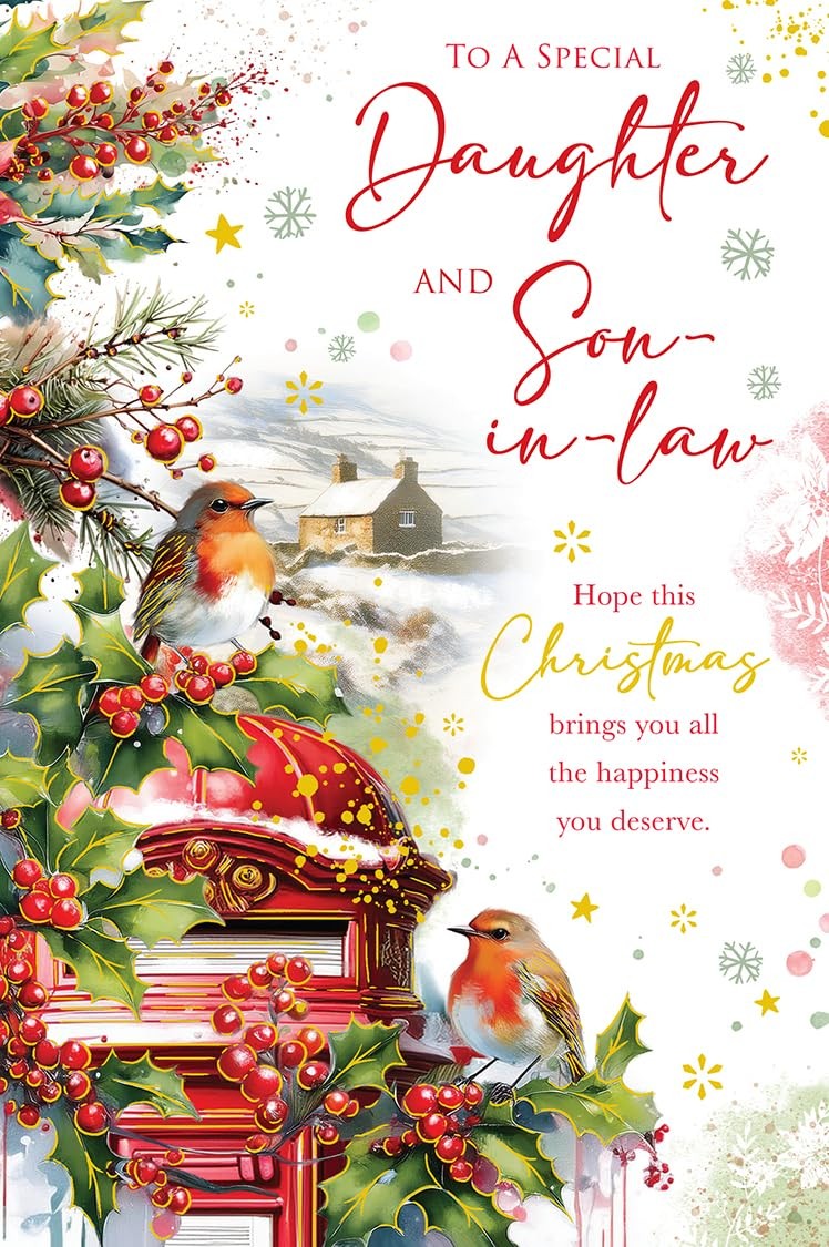 Christmas Card To Daughter & Son-In-Law Large Postbox Robins 15x23cm