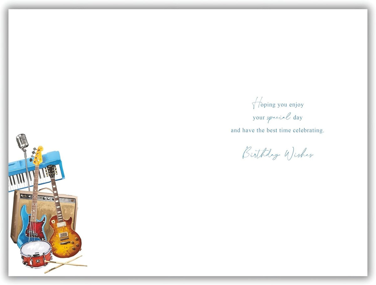 Birthday Card for Son  Musical Instruments Design  15x23cm  Colour Insert