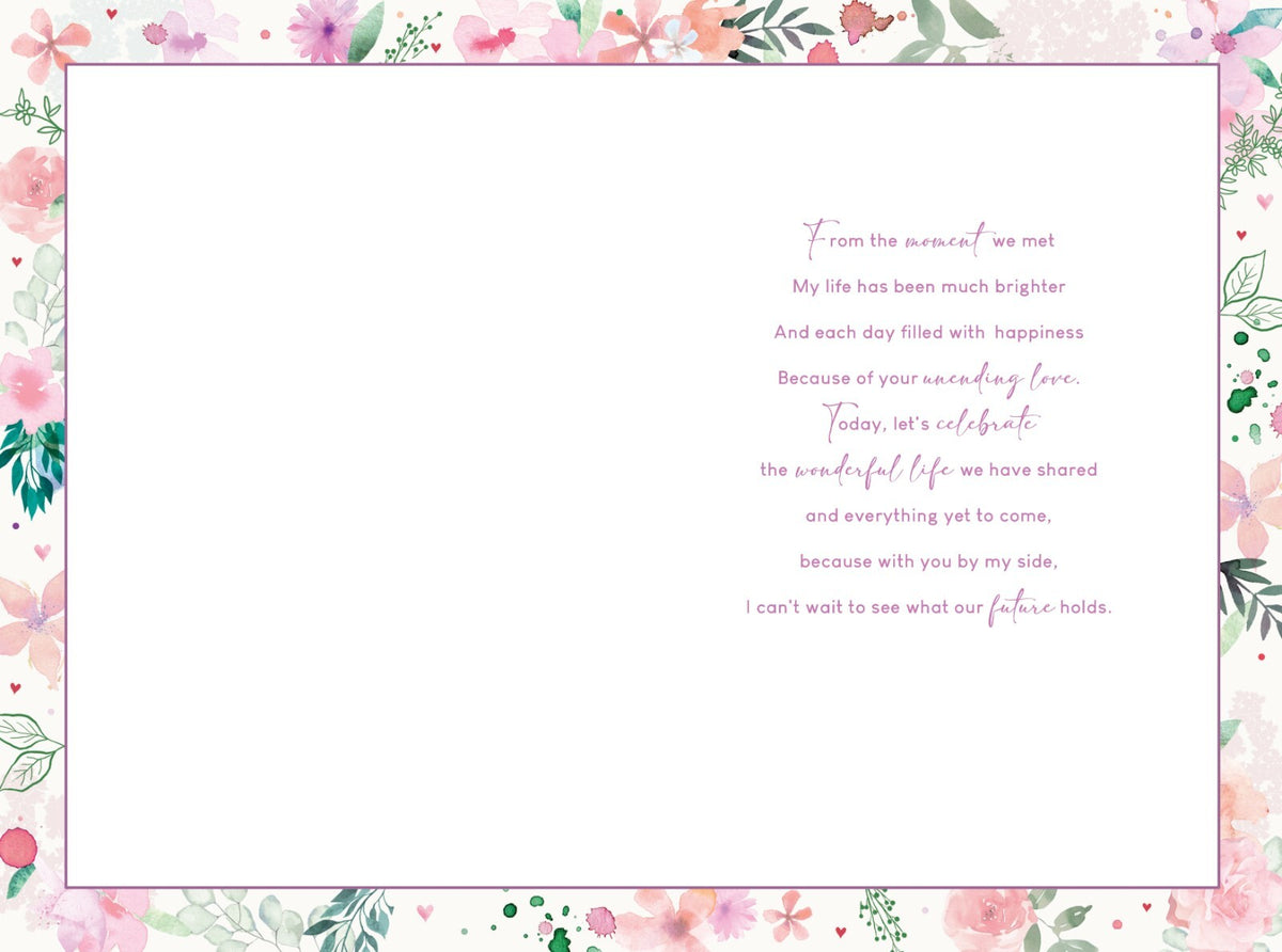 To My Wonderful Wife Anniversary Card - Pastel Floral Heart Wreath Design