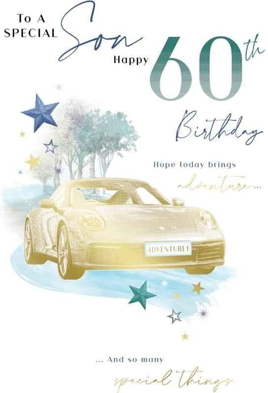 60th Birthday Card for Son 15cm x 23cm Sports Car Design Printed Verse