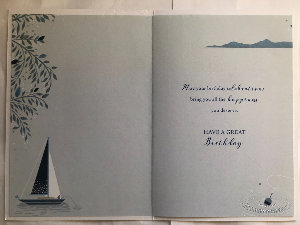 Birthday Card Sailboat Fishing & Nature Theme 13cm x 19cm Elegant Verse Inside