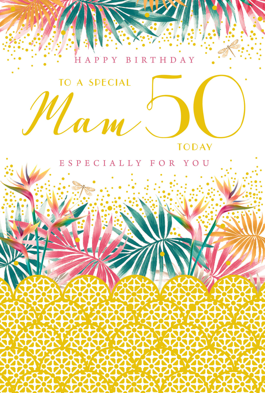 Mam 50th Birthday Card  50 Today Bright Ferns Happy Lovely Verse