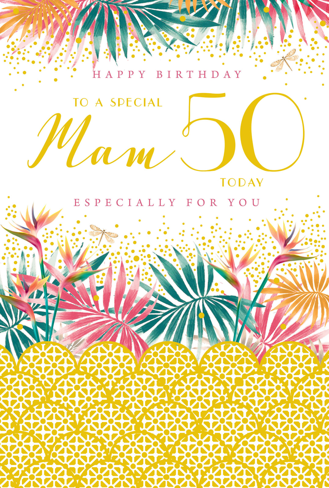 Mam 50th Birthday Card  50 Today Bright Ferns Happy Lovely Verse
