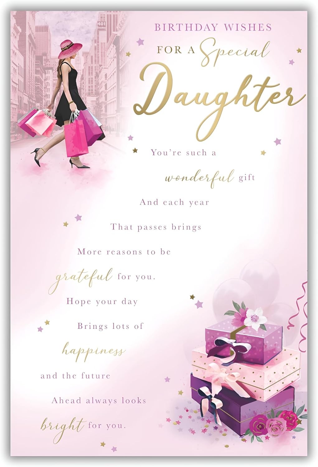 Daughter Birthday Card  Chic City & Gift Box Design  Quality Finish  15x23cm