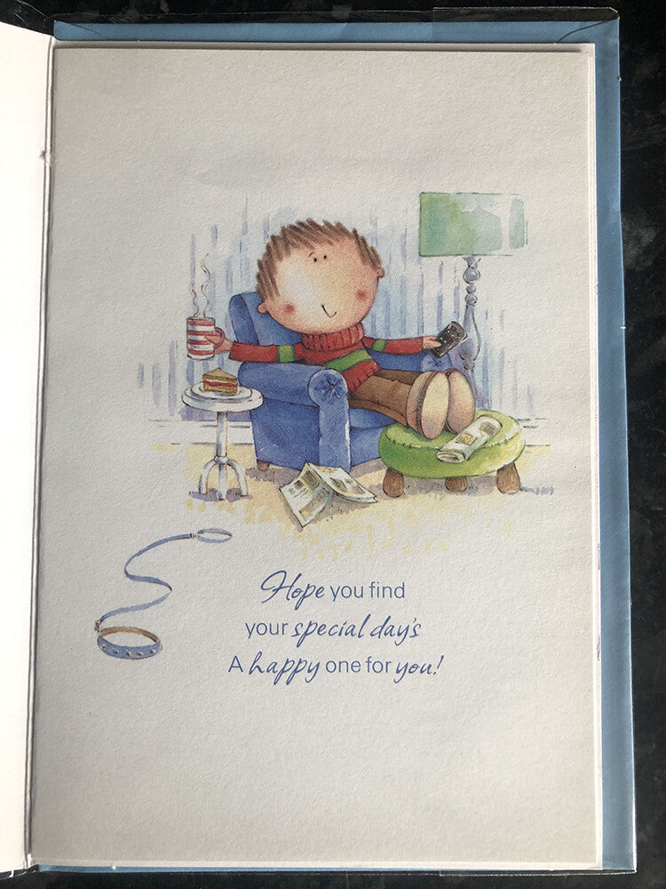 Happy Fathers Day Card Daddy Relaxing Arm Chair Tea & Cake