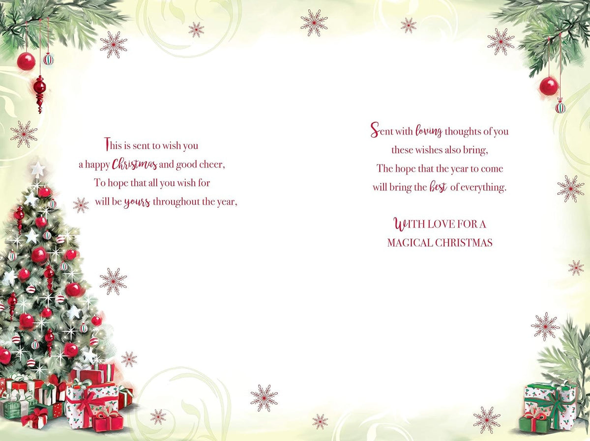 Mum & Dad Christmas Card Tree Presents Baubles & Snowflake Design Lovely Verse
