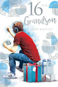 Grandson 16th Birthday Card Gamer - Large Age 16 Today Boy - Video Game & Verse