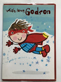 Godson Happy Birthday Card Super Boy Cape Mask Stars