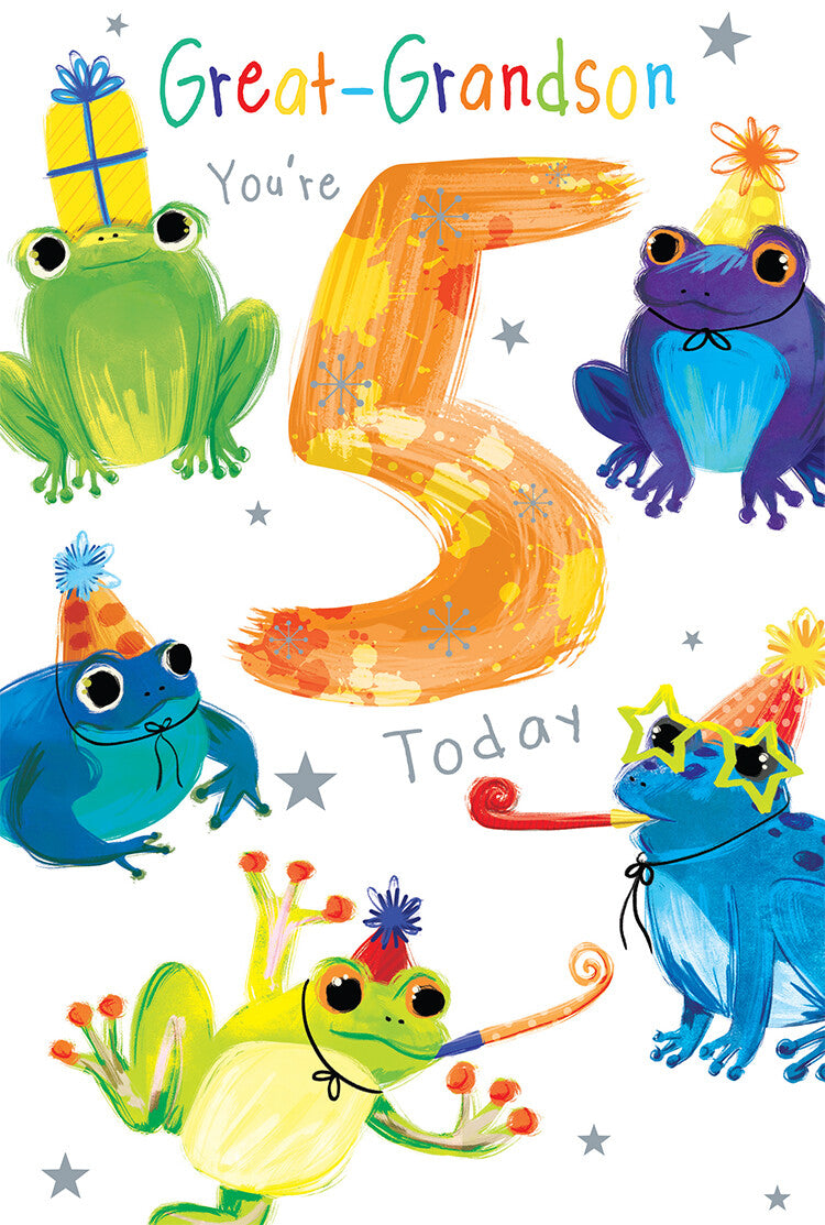 Great Grandson 5th Birthday Card Age 5 Frogs 9" x 6" Lovely Verse