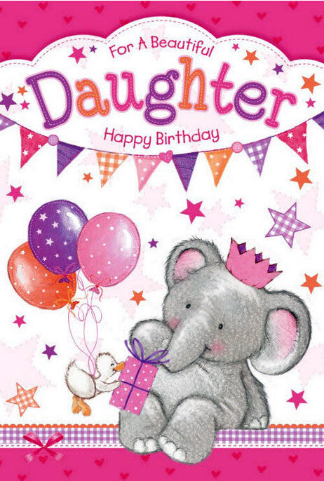 Daughter Happy Birthday Card Elephant Duck Balloon Design