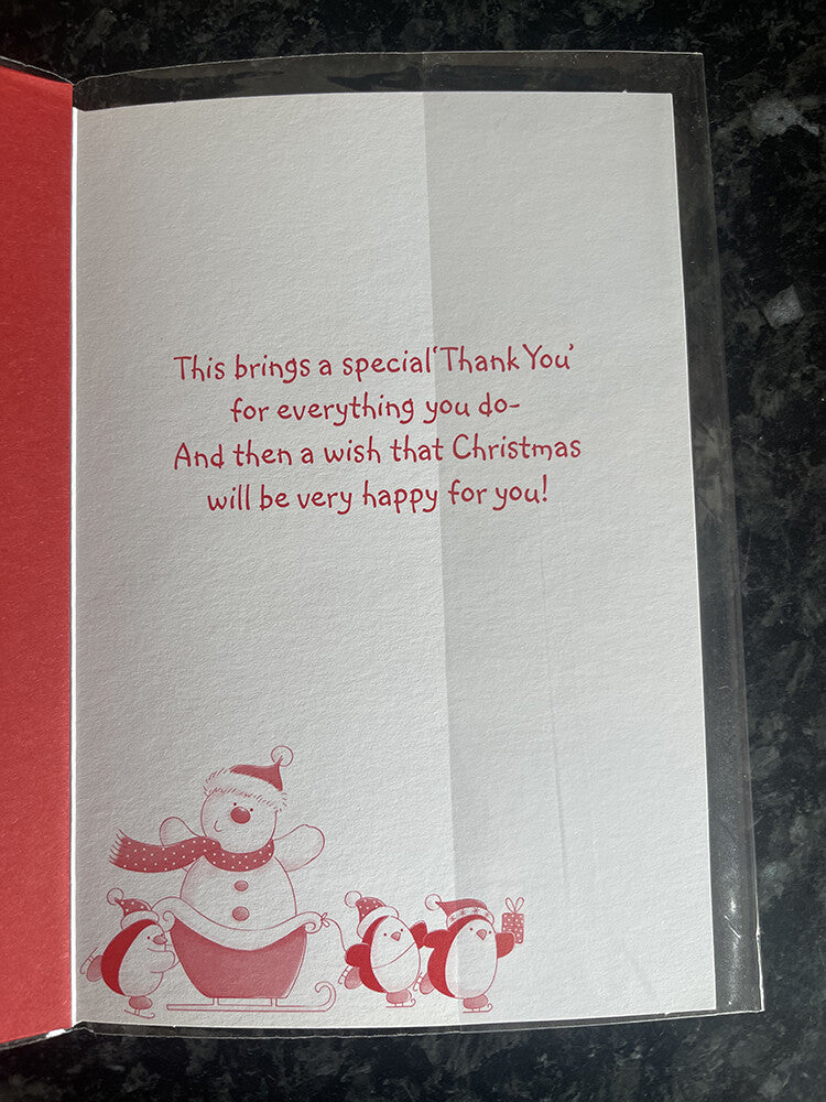 Mummy & Daddy Merry Christmas Card Ice Skating Penguins Snowman